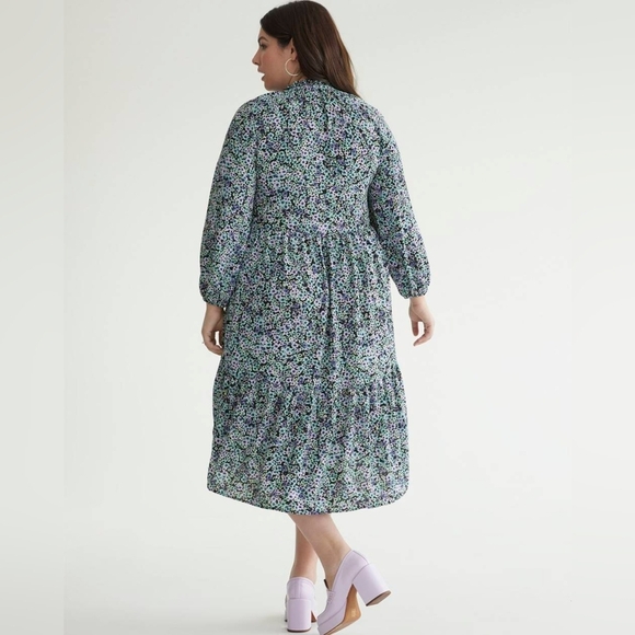 Penningtons Blue Floral Long Sleeve Tiered Peasant Prairie Dress Plus Size 22 - Picture 2 of 10
